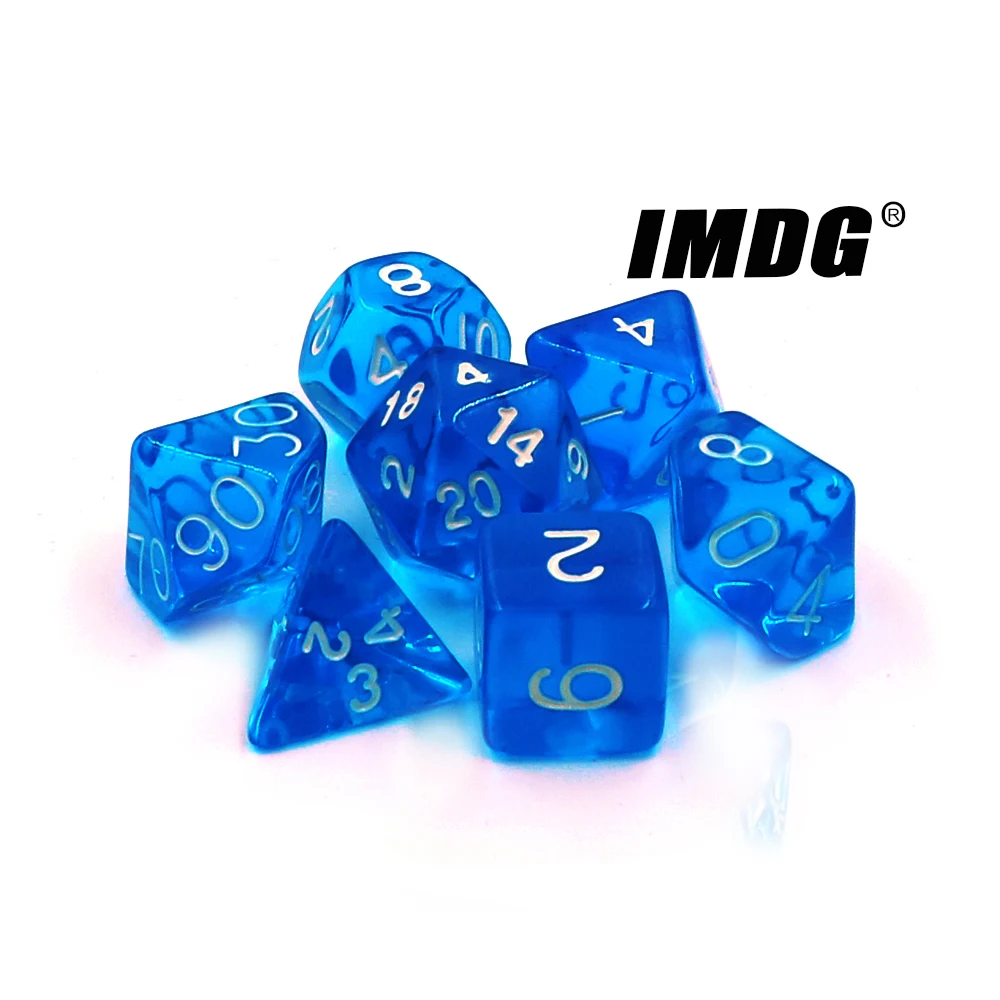 IMDG New 7pcs/set Creative RPG Game Dice Polyhedron Acrylic Dice Transparent Color Digital Game Dice with Bag