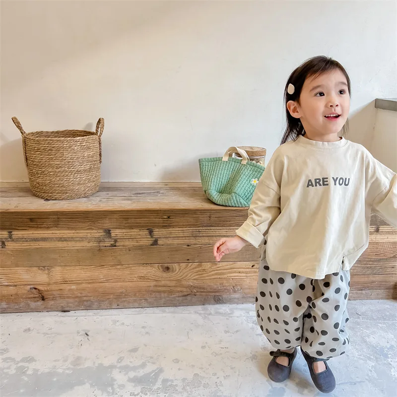 2024 Spring New Baby Long Sleeve T Shirt Fashion Letter Print Girls Cotton T Shirt Baby Boys Bottoming Tops Cotton Kids Clothes