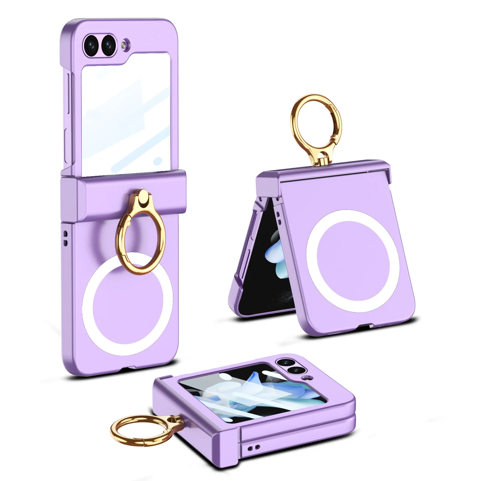 Fashion Flip5 5G Case with Ring Magnetic Hinge for Samsung Galaxy Z Flip 5 PC Cover