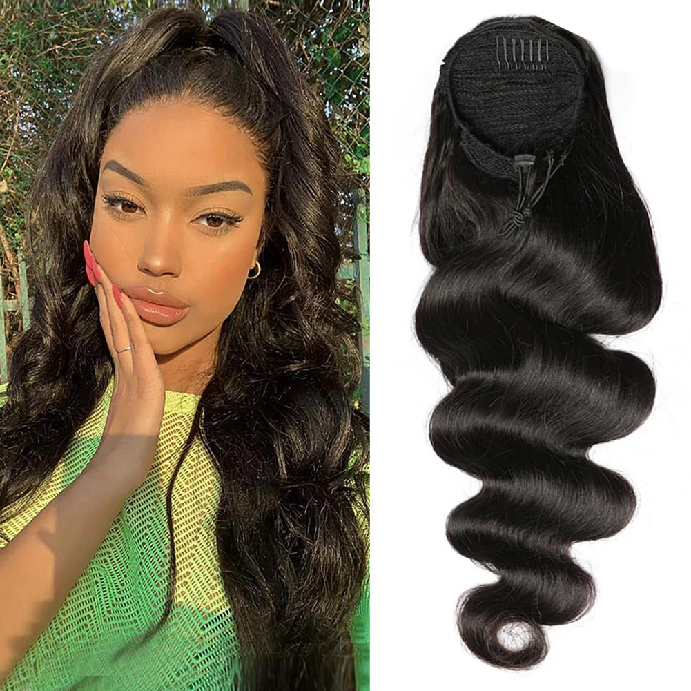 Body Wave Wrap Around Drawstring Ponytail Human Hair Extension 10-32Inch Corn Wave Ponytail Clip in Extensions Human Hair Piece