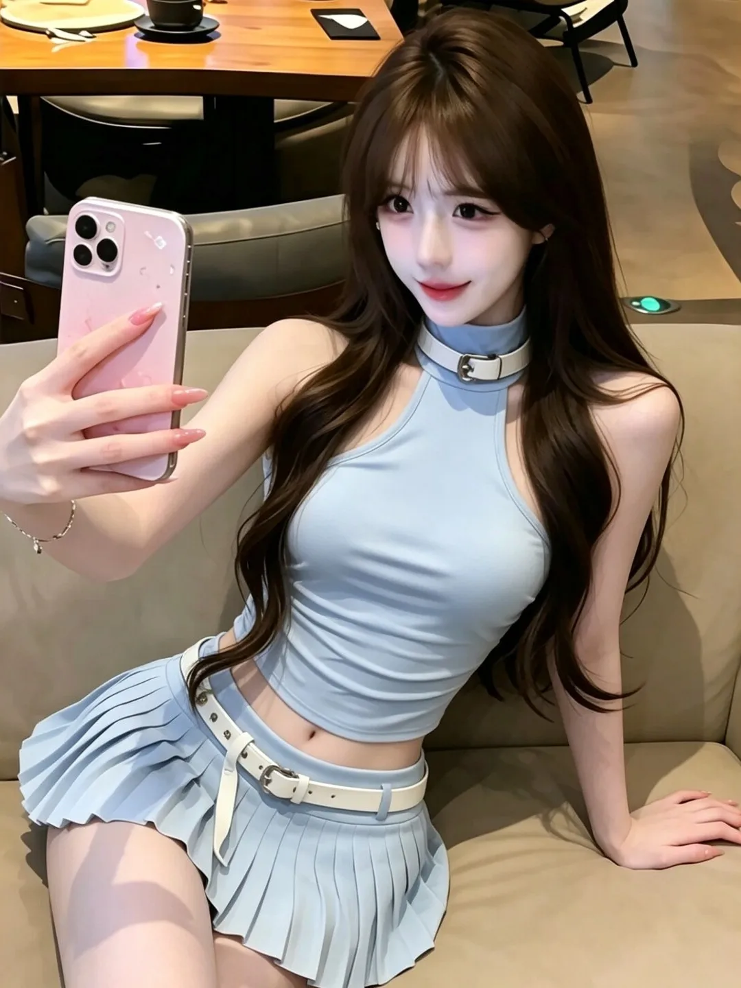 

Sexy Pure Desire Hanging Neck Vest Pleated Skirt Two-Piece Set Women Summer Slimming Hot Girl Style Breathable Casual Wear
