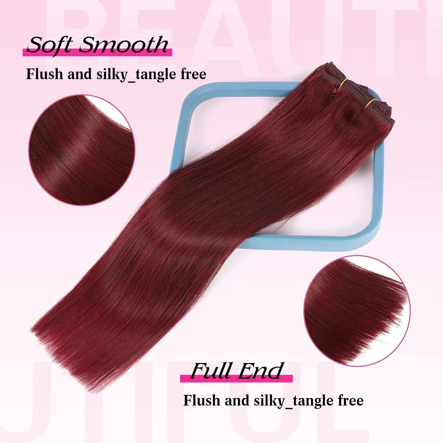 Straight Clip-in extensões de cabelo com 17 clipes, trama dupla, cabelo humano, vinho vermelho, 99j #, 8 PCs/Set