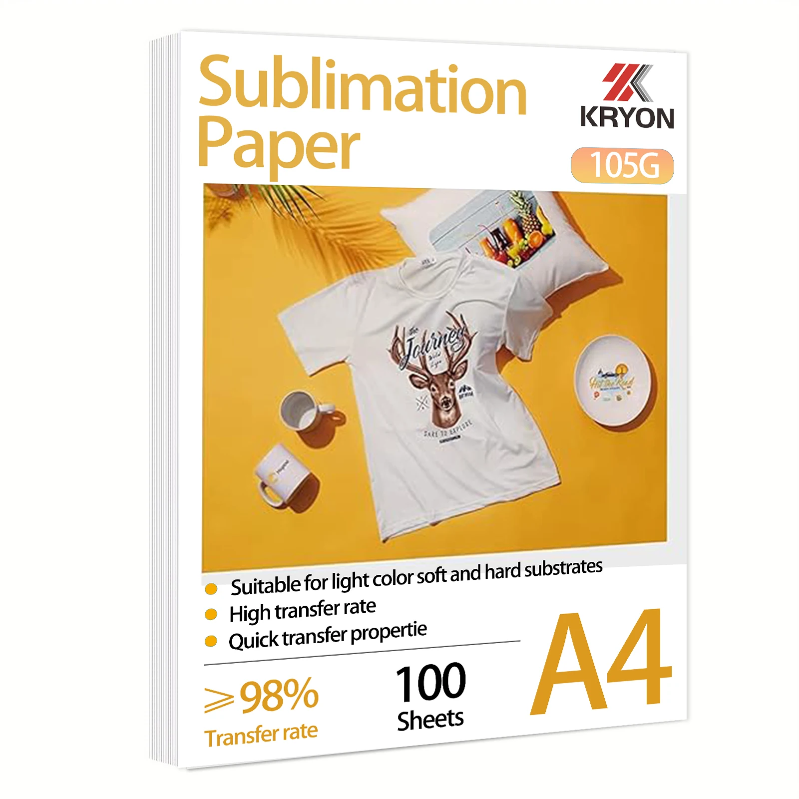 100 folhas de papel de sublimação para impressoras A4, 8,3 x 11,7 polegadas, 105 g/m2 para impressora jato de tinta, papel de sublimação de transferência de calor