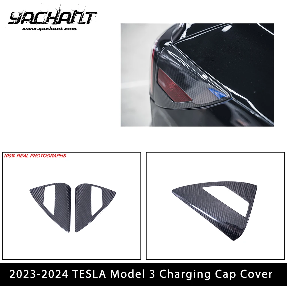 

Car-Styling Accessories Dry Carbon Fiber DCF Charging Cap Cover Fit For 2023-2024 TESLA Model 3