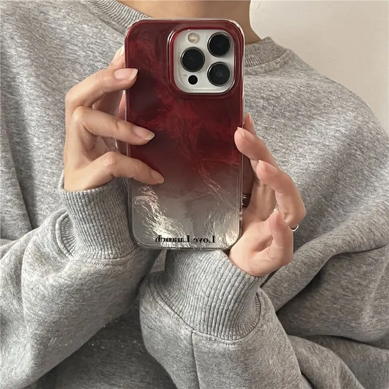 Korean Vortex Pattern Gradient Wine Red Blend Silicone Phone Case For iPhone 11 12 13 14 15 16 Pro Max X XS XR 7 8 Plus SE Cover