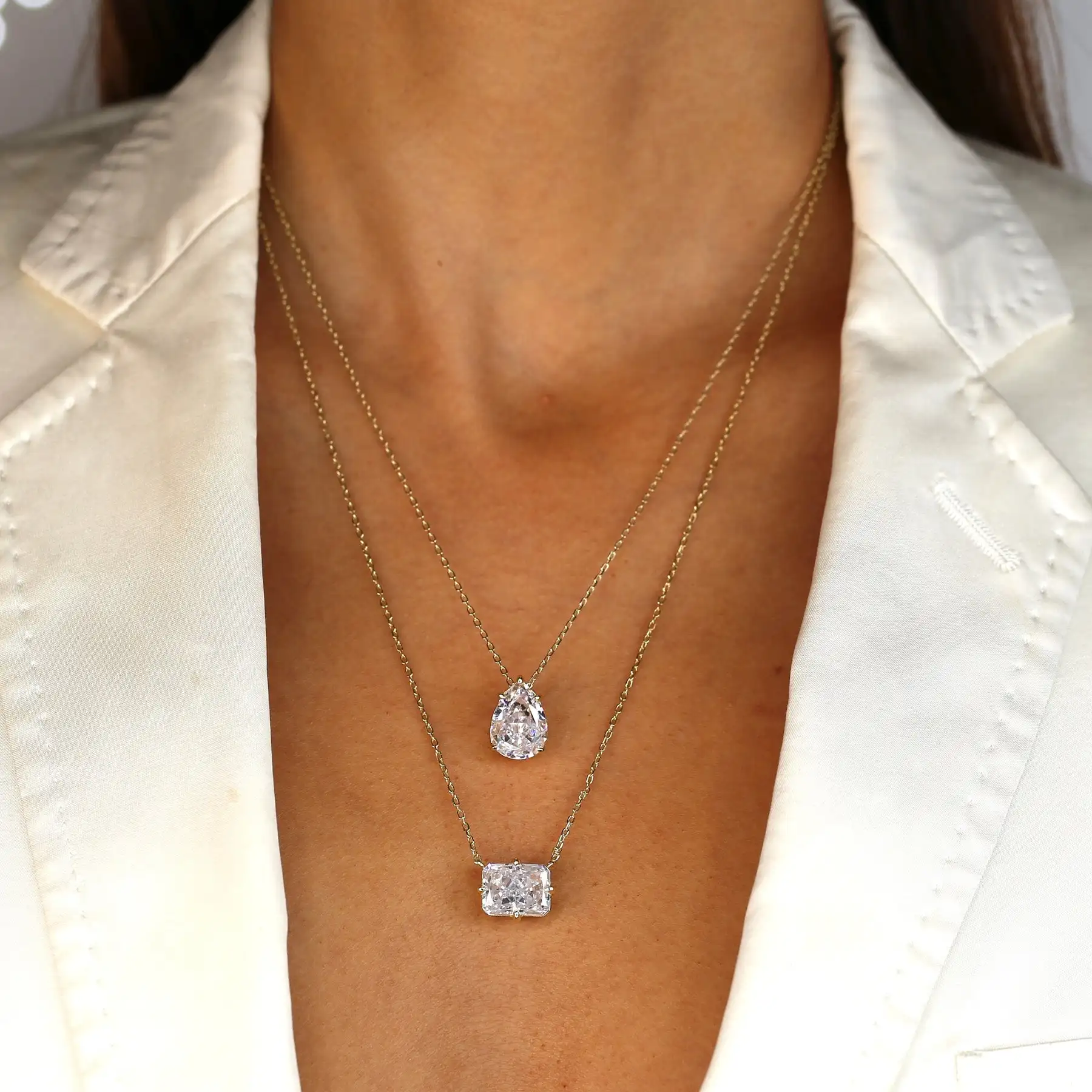 Pink White Purple Blue Colorful Rectangle Cubic Zirconia 5A CZ Sparking Bling Single Stone Necklace