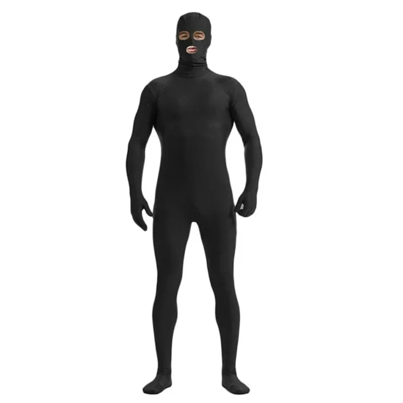 Occhi aperti e bocca da uomo Zentai tuta intera tuta attillata in pelle per tutto il corpo Zentai maniche lunghe Costumer Adult Kid