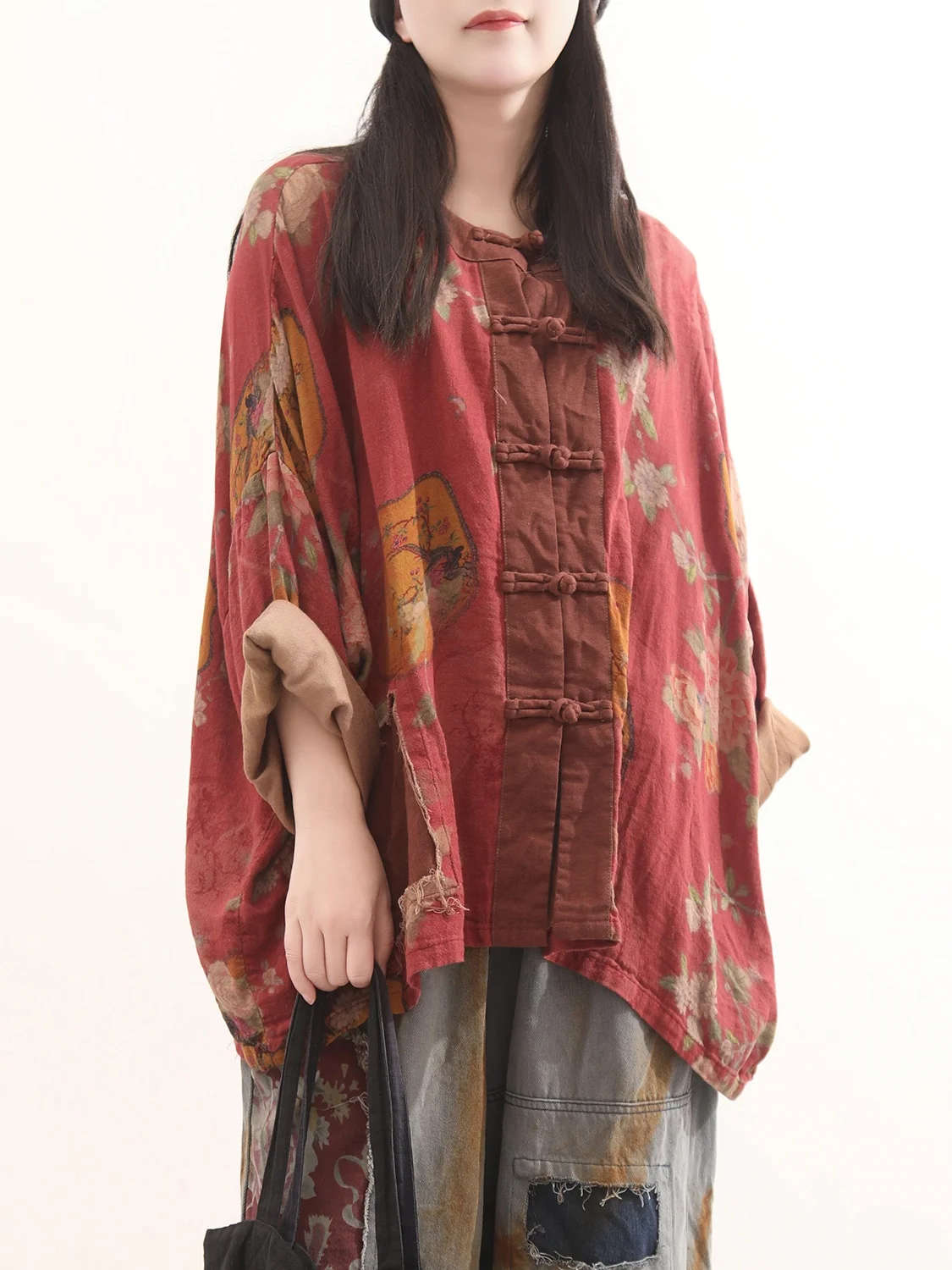 

Свободная женская рубашка с длинным рукавом и цветочным принтом, новинка весеннего сезона, в этническом стиле, винтажная, оверсайз, дышащая, из хлопка, повседневная