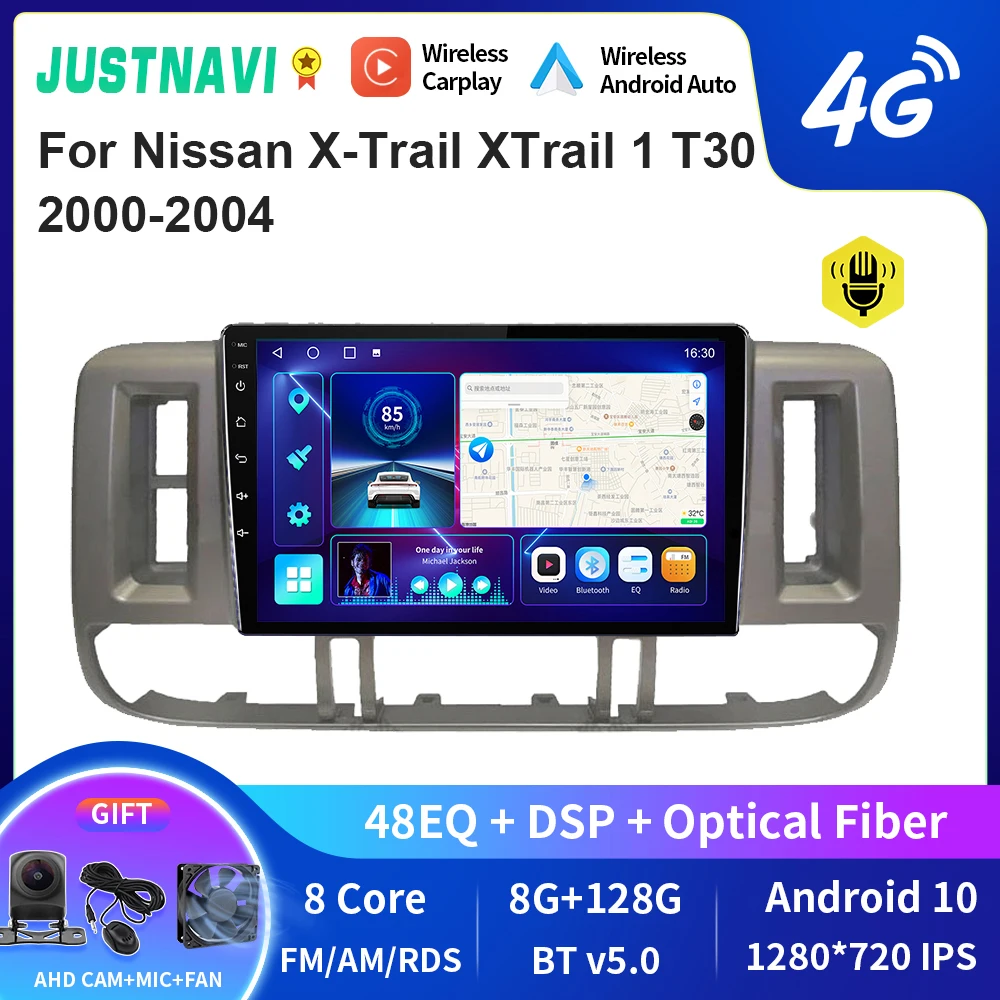 

JUSTNAVI QT10 Wireless CarPlay Android Auto Radio For Nissan X-Trail 1 T30 2000-2004 Stereo Car Multimedia Video Player GPS DVD