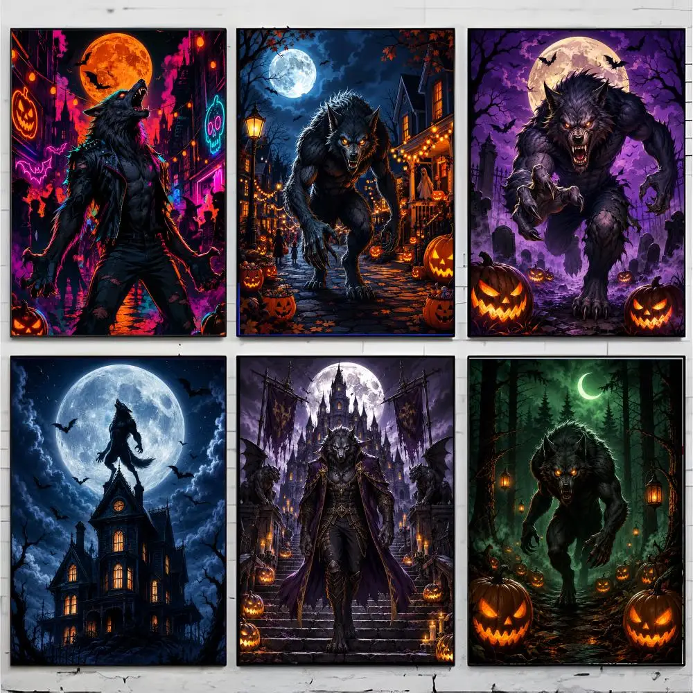 H-Halloween Werewolf Poster Premium Decor Art & Gift for Household Lounge Home Ornaments