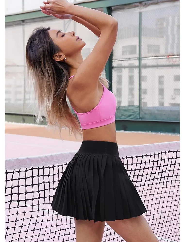 Fubeike feminino branco preto yoga exercício saia solta respirável badminton saia anti-exposição plissado fitness golfe tênis saia