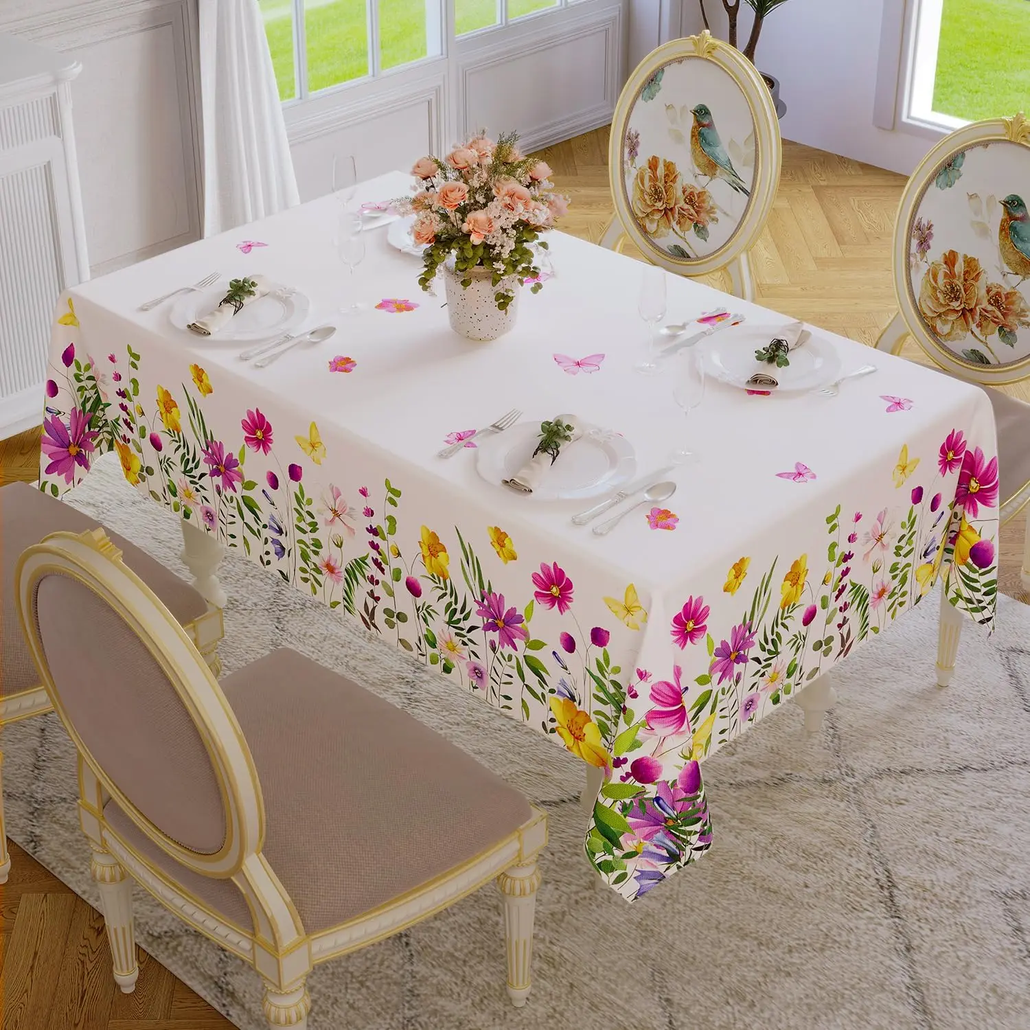 Spring Waterproof Floral Pattern Tablecloth  Kitchen Dining Table Decor Washable Table Cover Outdoor Picnic Party Wedding Decor