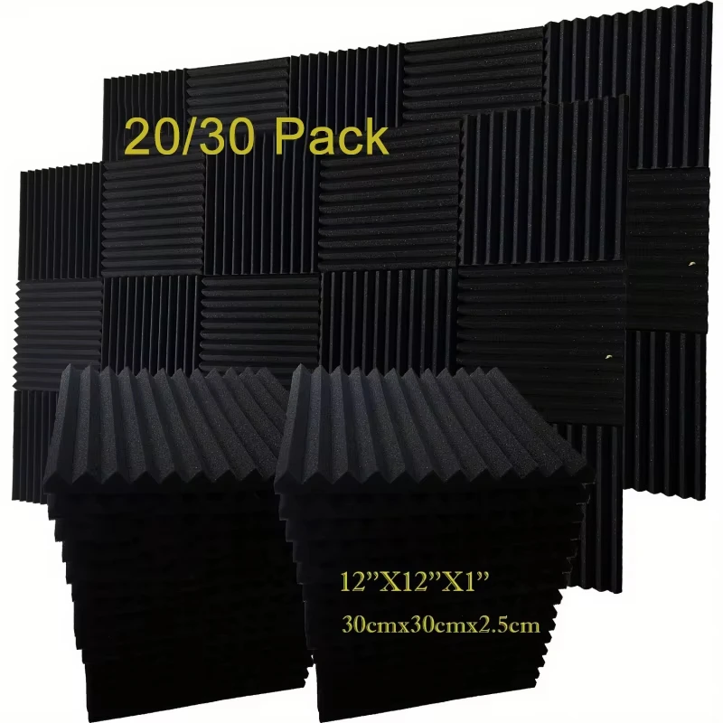 20/30pcs Acoustic Studio Foam Wall Panels 300x300x25mm- Soundproofing & Absorption Sponge Treatment KTV Room Noise Reduction