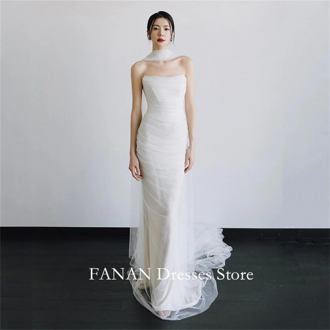 FANAN Korea Strapless Vintage Mermaid Wedding Dresses 웨딩드레스  Tulle Sleeveless Classic Custom Made Bride Gowns Plus Size