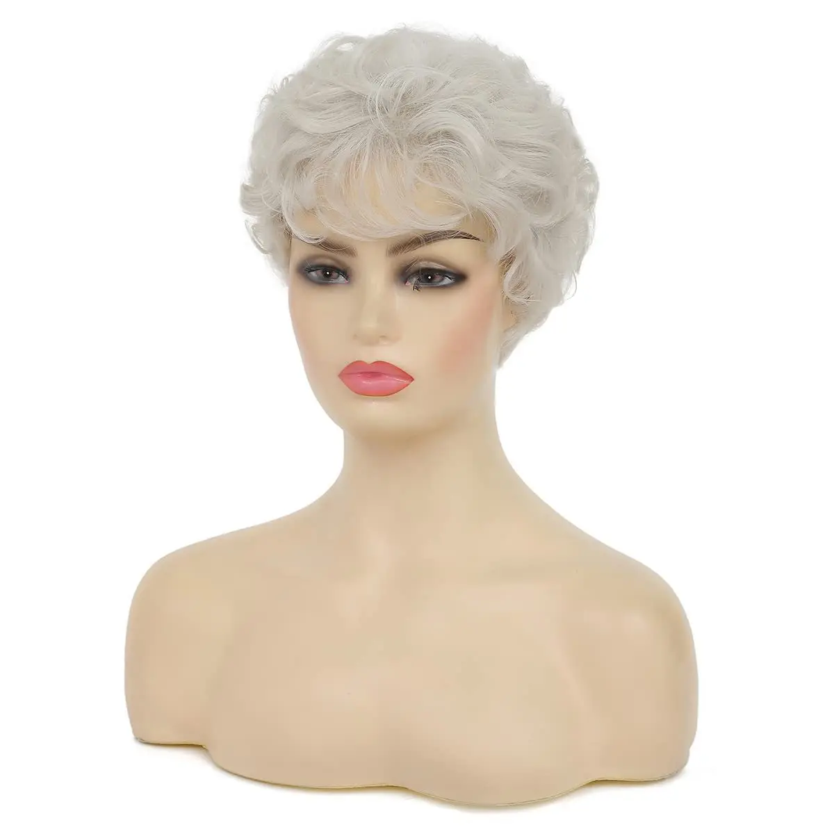 Short Curly Silver Wigs for White Women Heat Resistant Natural Synthetic Hair Old Ladies Daily Cosplay Full Wigs party wigs