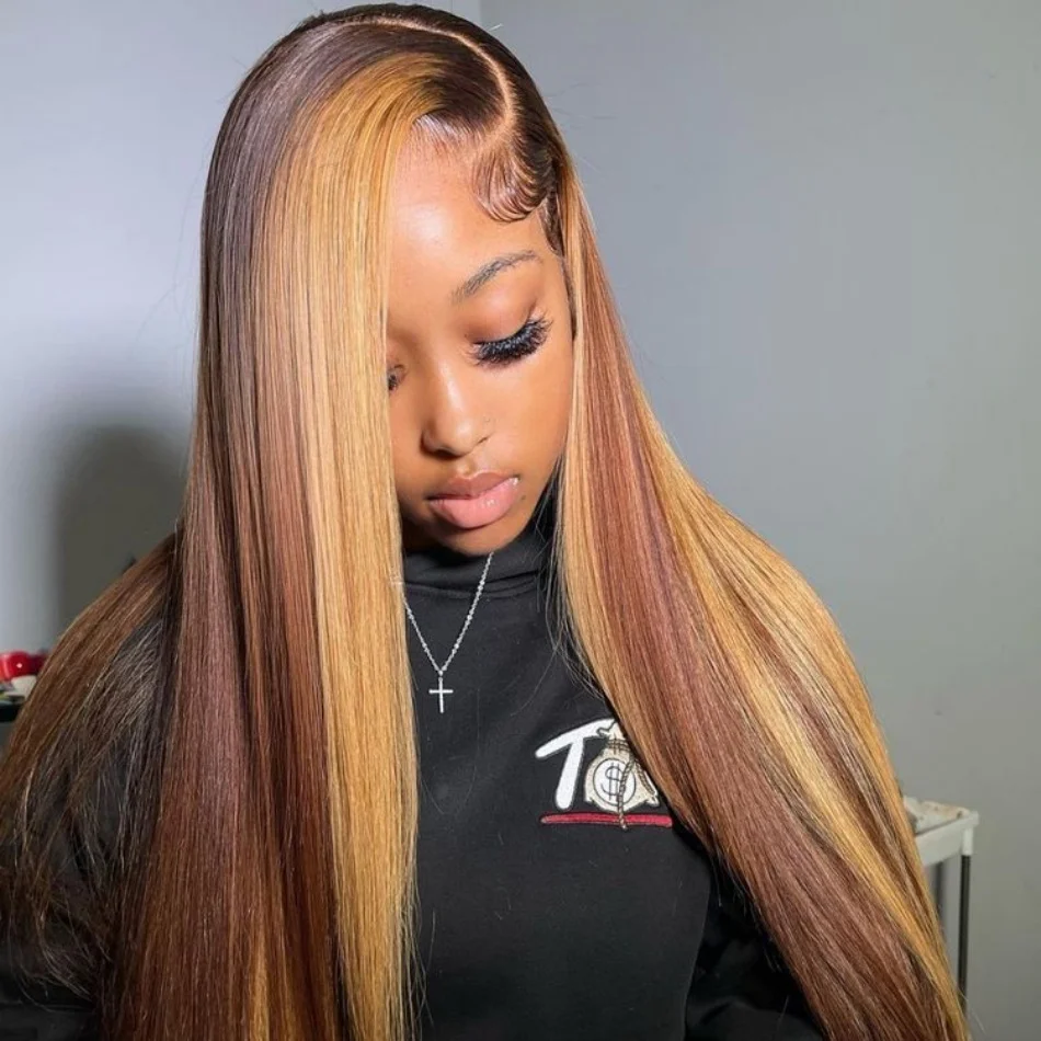 

30-36-дюймовые прямые парики из натуральных волос с эффектом омбре, с кружевной передней частью 13x4, парики 13x6 медово-русого цвета для чернокожих женщин