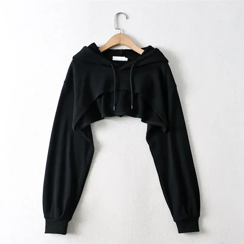 Hoodie Female Hoodie Personality Irregular Crop Ultra Short Style Long Sleeve Top Female Drop Shipping Sweatshirt Y2k Clothes