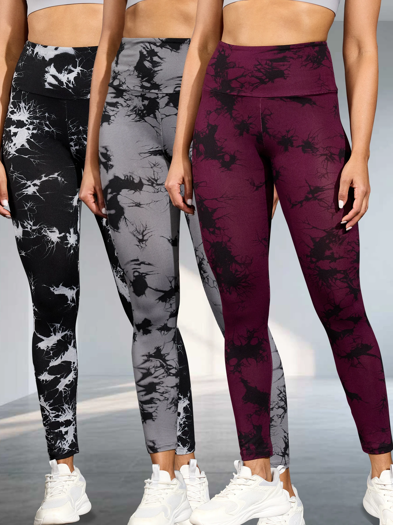 

3 Pack Super Soft High Waisted Tie Dye Push Up Gym Fitness for Women Yoga Running No See Through Workout Athletic Tights
