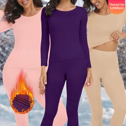 Winter Thermal Underwear Sets for Women Round Collar Long Johns High Stretch Base Layer Soft Top & Bottom Keep Warm Pajamas