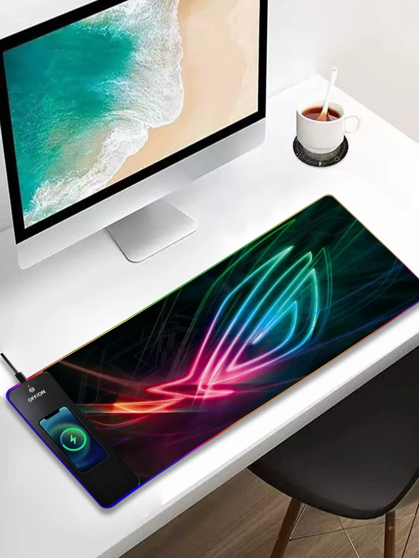 RGB Illuminated Multi-Functional 15W Wireless Charging Mouse Pad, Size Is 80*30*0.39 cm, Suitable for Work and Gaming.