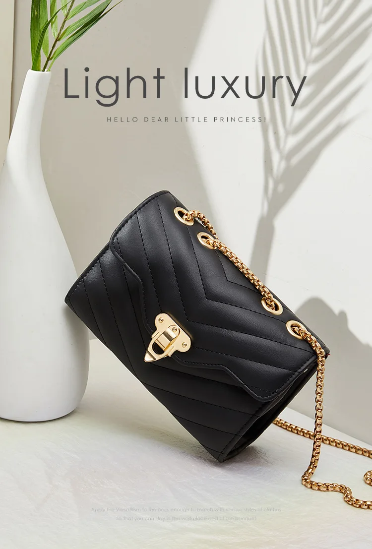 Advanced and Versatile Small Square Bag, New Fashionable and Simple Small Fragrance Chain, V-shaped Embroidered Solid