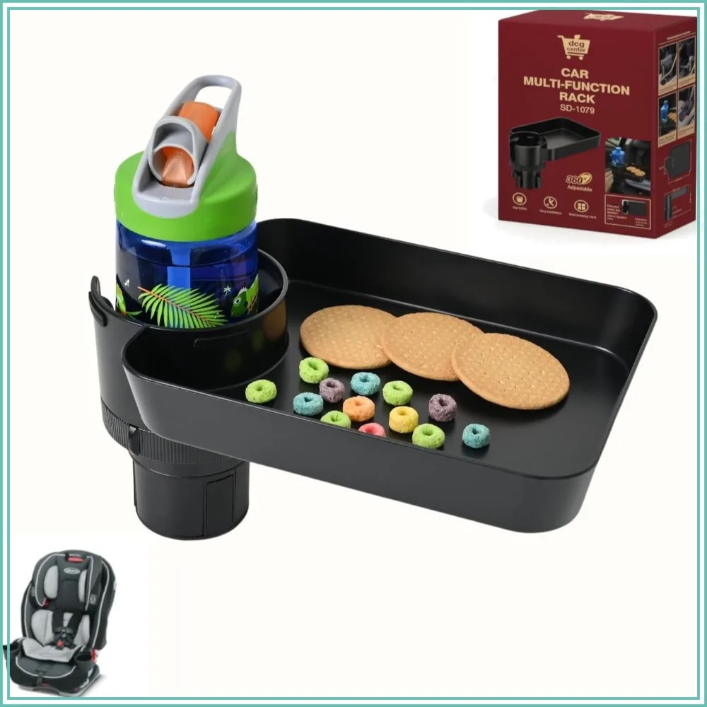 

Adjustable Car Seat Tray with Silicone Anti-Shake Cup Holder, Kids Travel Snack Tray, Family Road Trip Essentials
