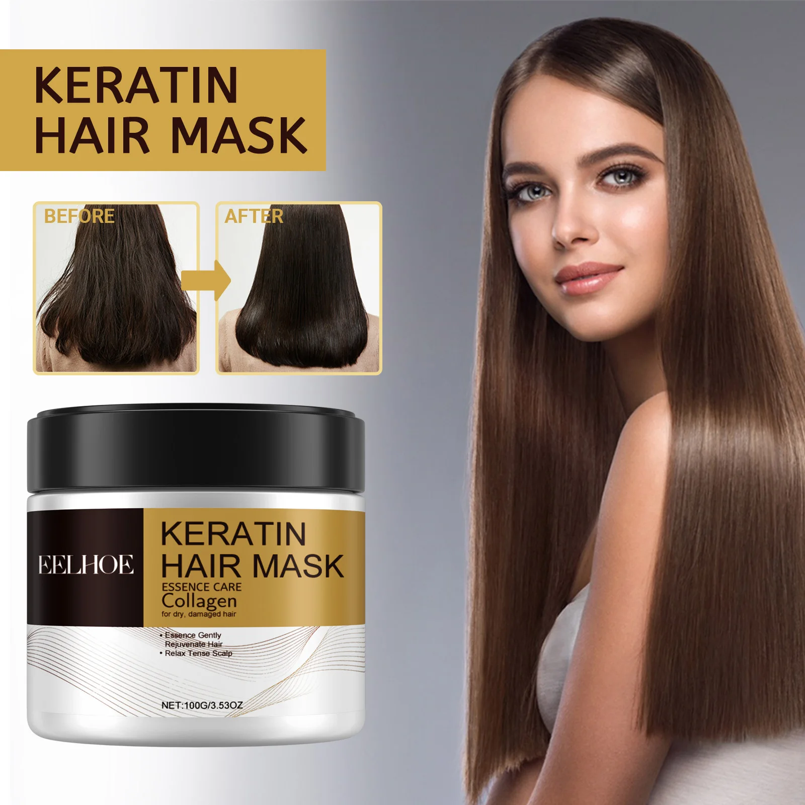 

Keratin Care Hair Mask Deep Nourishing Moisturizing Repair Dry Frizz Damaged Conditioner Smoothing Hair Long-Lasting Shine Care