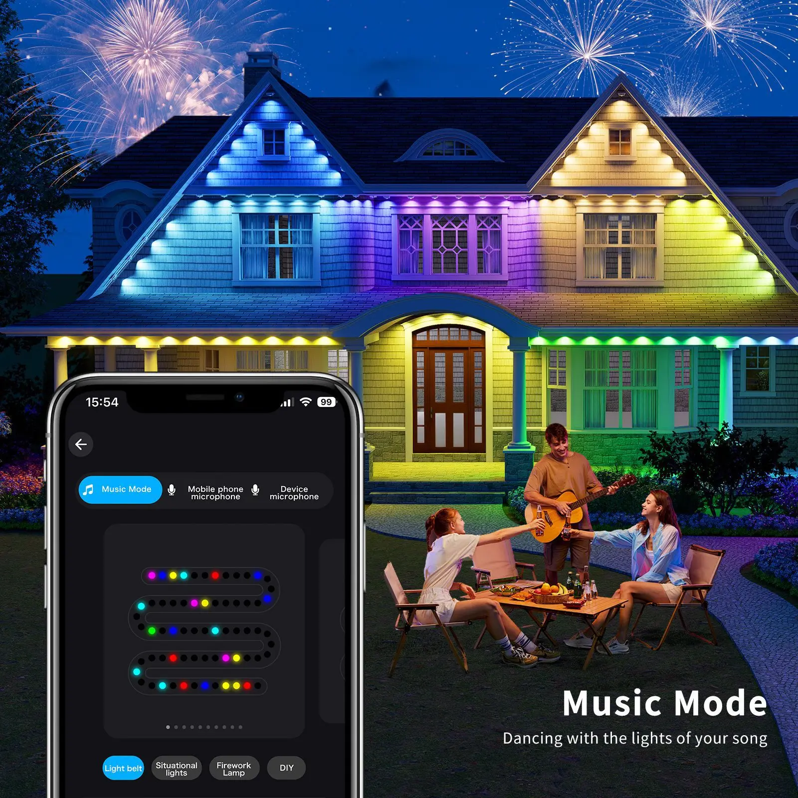 Smart Eaves Light APP Remote Control Music Rhythm Light Waterproof LED Symphony Marquee WiFi/Bluetooth Control