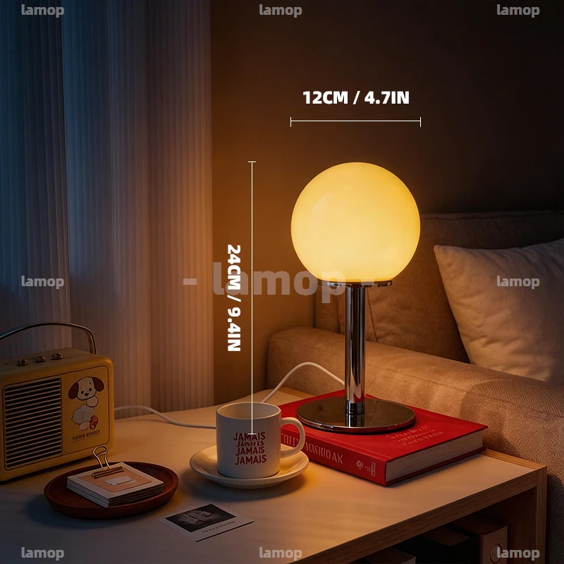 Perfect‑Round Sphere Glass Table Lamp,Diffused Soft Ambient Light,California Casual Lamp for Apartment Living Side Table