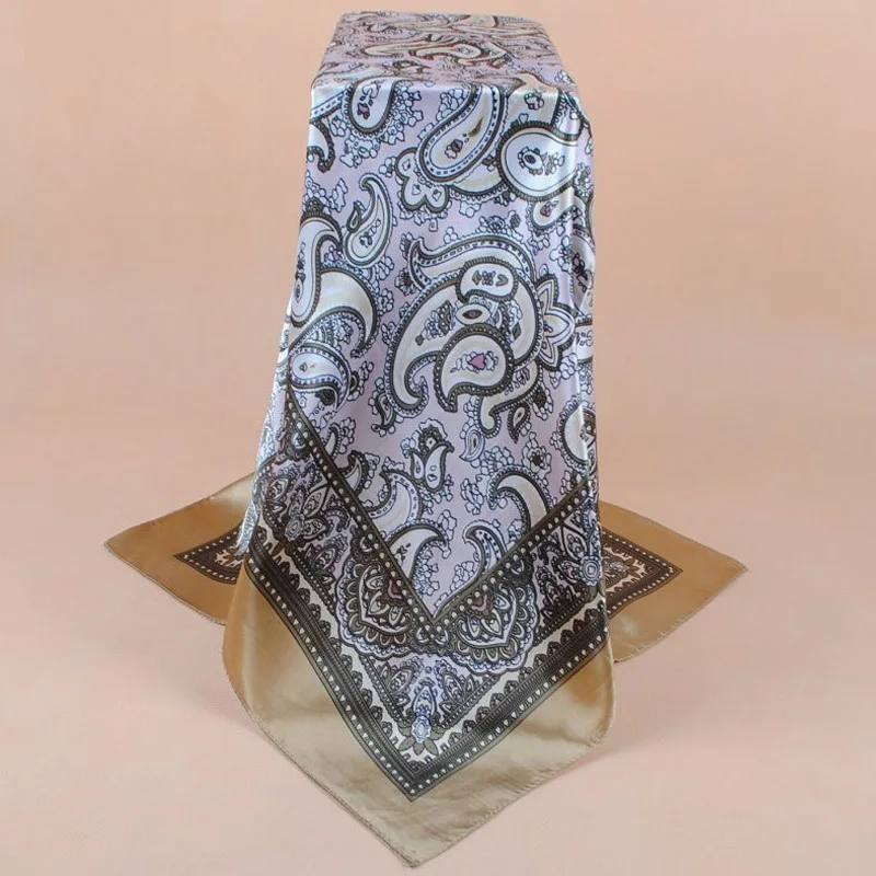 90X90cm Kopf Schal Frauen Luxus Marke Seide Quadrat Schal Foulard Satin Bandana Weiche Halstuch Hijab Haar Schals für Damen – Detail 11