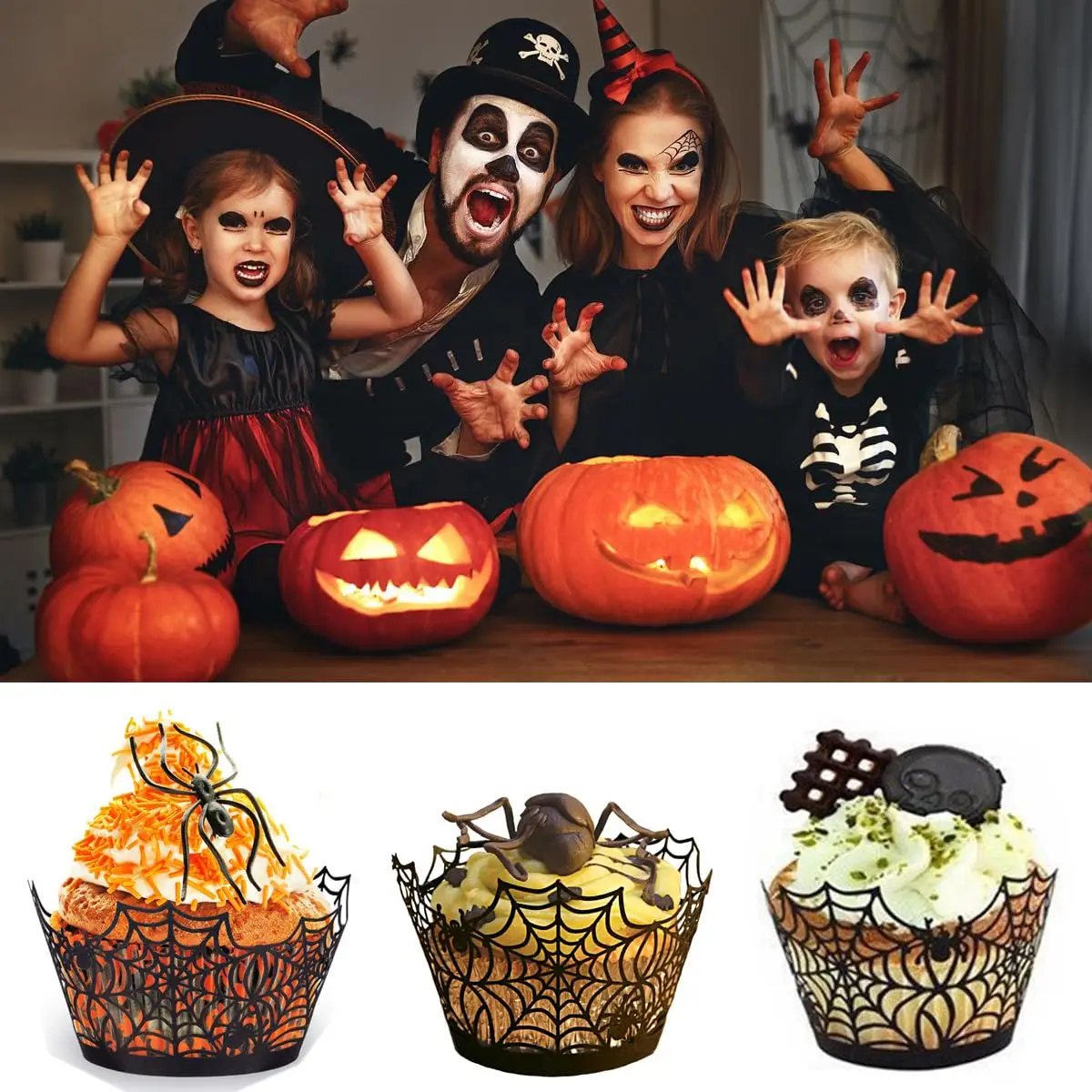 Black Cupcake Liners Spider Web Cupcake Wrapper for Halloween Carnival Dark Themed Birthday Party view 4