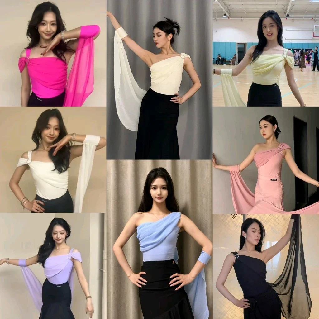 

Ballroom Dance Clothes Waltz Latin Dance Performance Tops Floating Mesh Leotards Adult Ballroom Dance Practice Clothing DNV24692