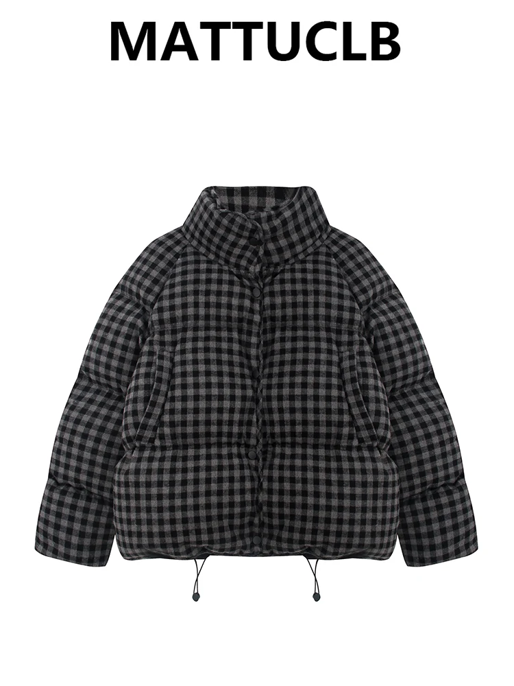 2025 Autumn Winter Women Y2k Japanese Harajuku Plaid Padded Jacket Stand Collar Down Jacket Korean Thick Parkas Outwears Design