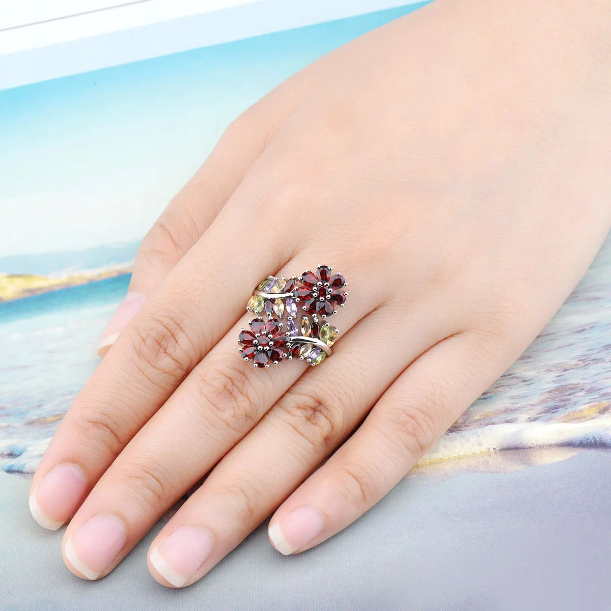 Natural Red Garnet Sterling Silver Rings 4.5 Carats Genuine Multicolor Gemstone Women Gorgerous Fine Jewelrys Anniversary Gifts