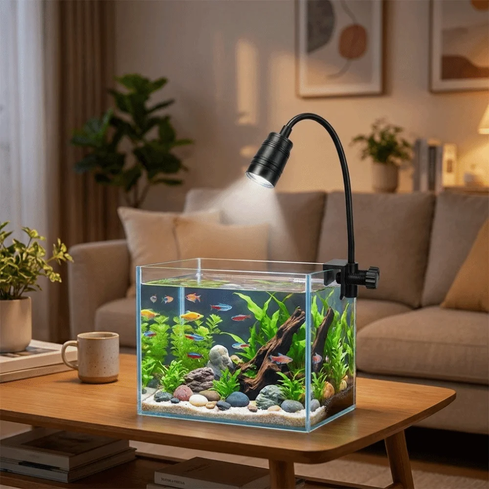 5/6/7W Fish Tank Clip Lamp Variable Focus Aluminum Alloy Aquarium Viewing Light Mini USB Clip-on Fish Tank Light