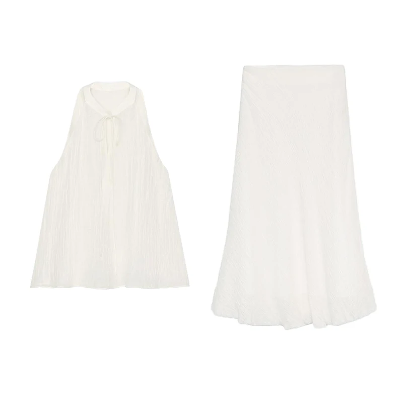 

Удобный топ из смешанного волокна с колючками и юбкой-миди Длинные брюки ort Sve round Ne Комплект из двух предметов Sprin...