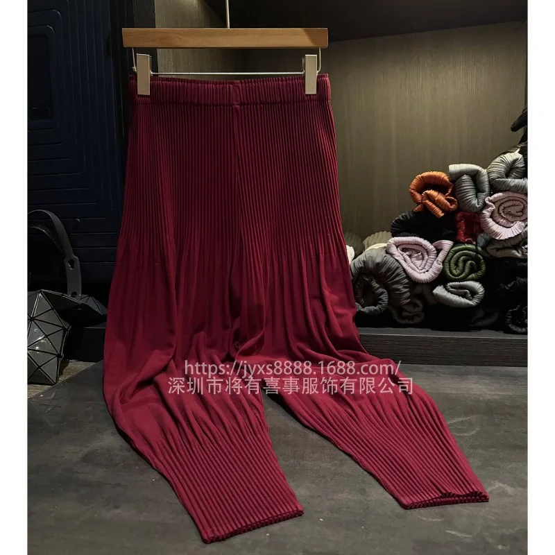 

Miyake плиссированные шаровары женские, осень 202, Новое поступление, повседневные брюки, однотонные утягивающие универсальные укороченные брюки с манжетами для путешествий