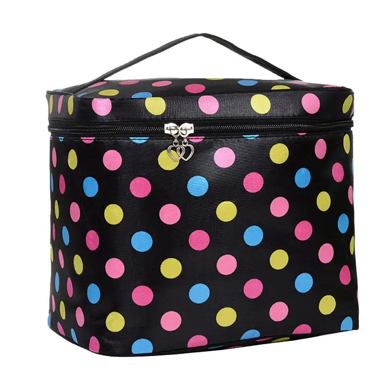 PU Leather Cosmetic Bag Square Handle Bag Colorful Dots Design Makeup Bag Large With Compartments Versatile Toiletry Bag For