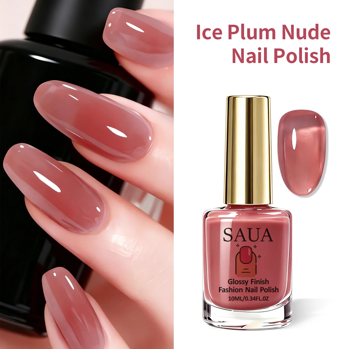 10ml Semi-Transparent 'Iced Bayberry' Colored Nail Polish; Quick-Drying (No Lamp Required), Strengthens Nails, Enhances Shine