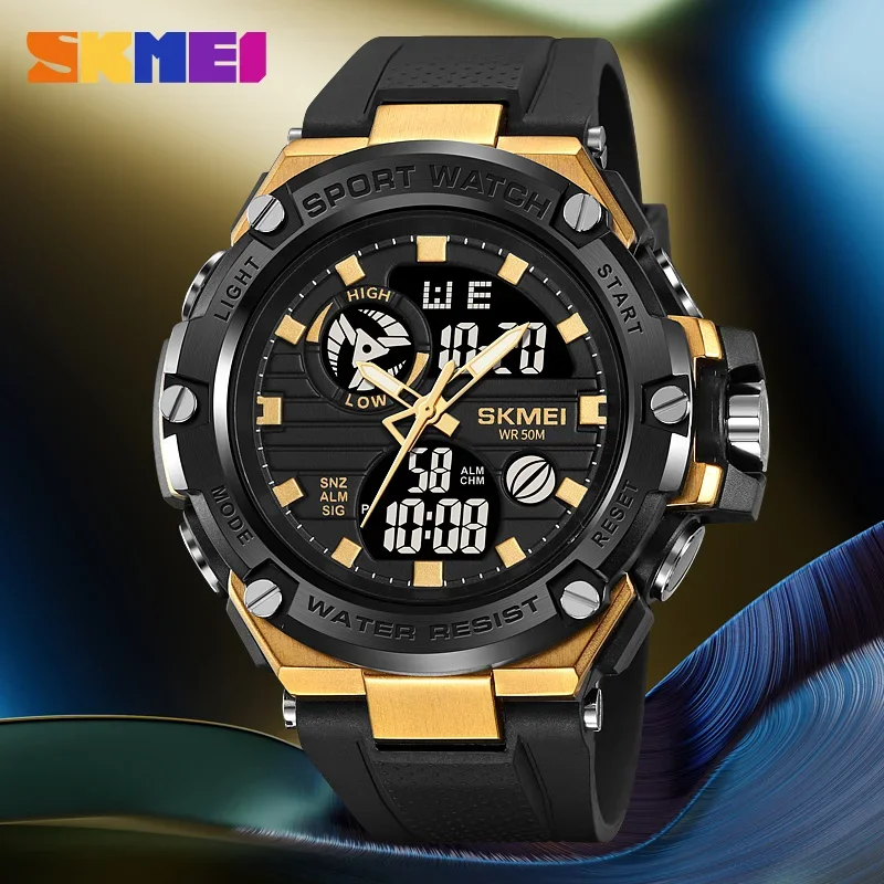 SKMEI-reloj deportivo para hombre, pulsera electrónica militar con brillo nocturno, resistente al agua, doble pantalla, 2119