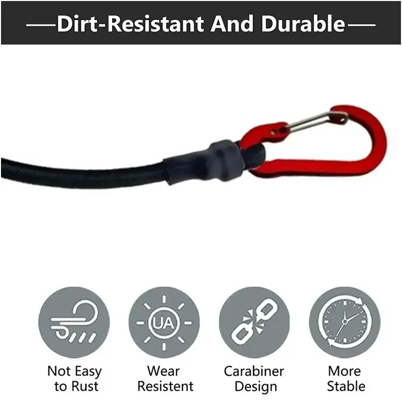 Heavy Duty Bungee Cord Elastic Tie Strap String Carabiner Hooks Kayak Cycling Luggage Packing Ropes Camping Accessories