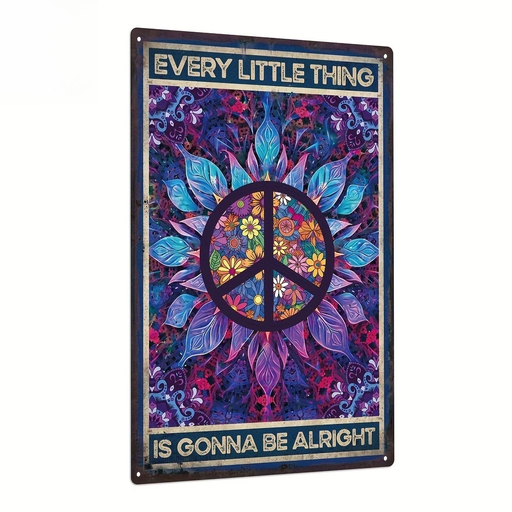[Vintage Hippie Tin Sign] Hippie Inspiration Quotes Metal Tin Sign | Every Little Thing is Gonna Be Alright Wall Art Decor