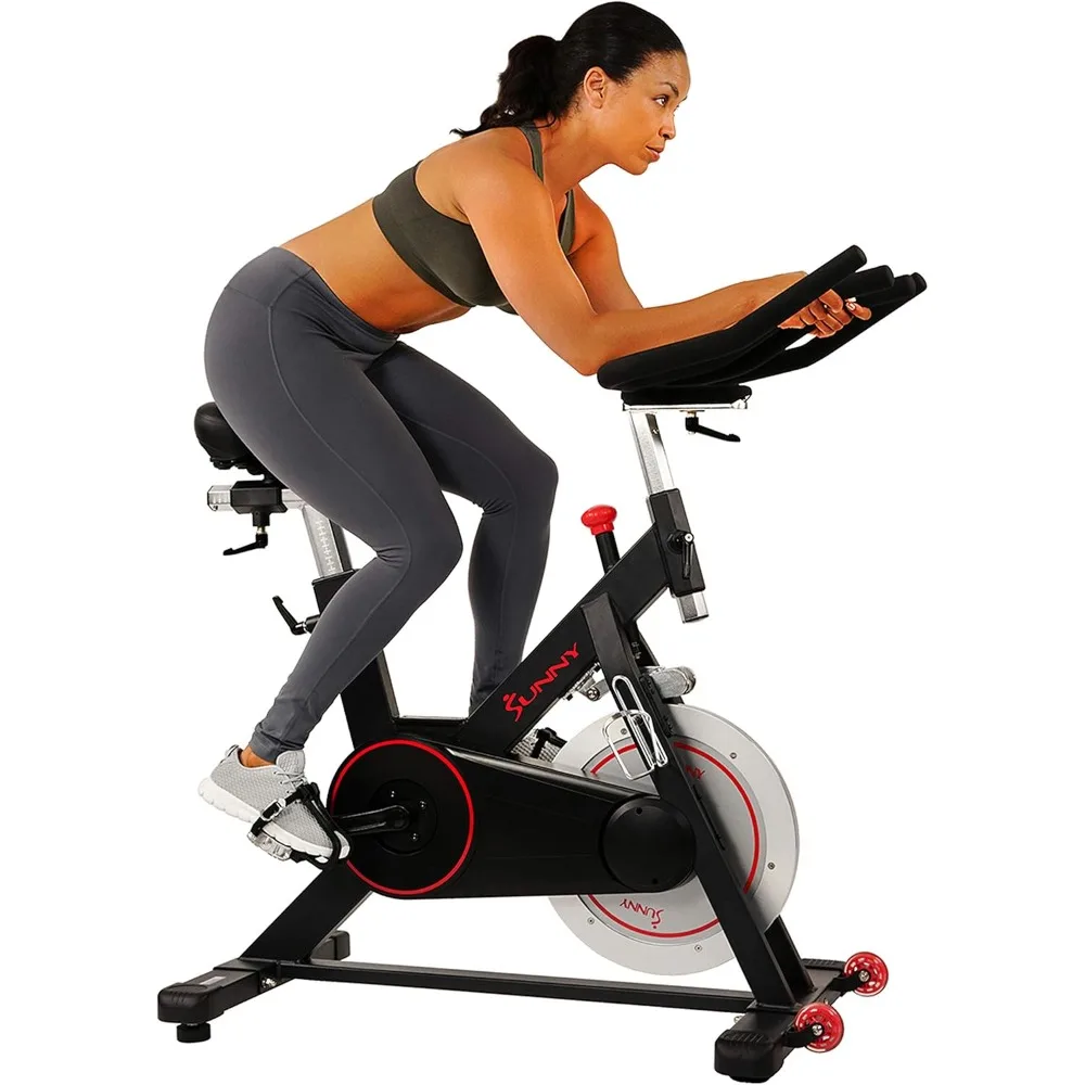 Magnetic belt driven indoor bicycle, optional application connection, fitness bike,Heavy Duty, Adjustable Seat，Battery Powered