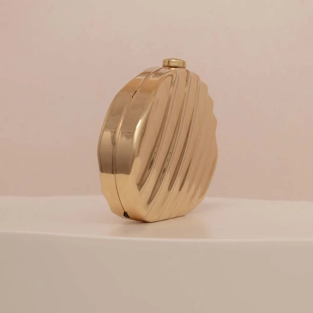 Tas Kotak Besi Bentuk Daun Kerang Genggam Wanita Modis, Tas Selempang dan Clutch Malam Hari Kelas Atas