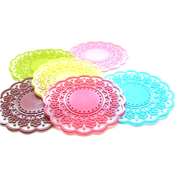

4pcs R om Color Translucent Hollow Lace Silicone Coasters Mats 10cm 3mm Thick Non Slip Insulated Desk Cup Holder Pad Protect
