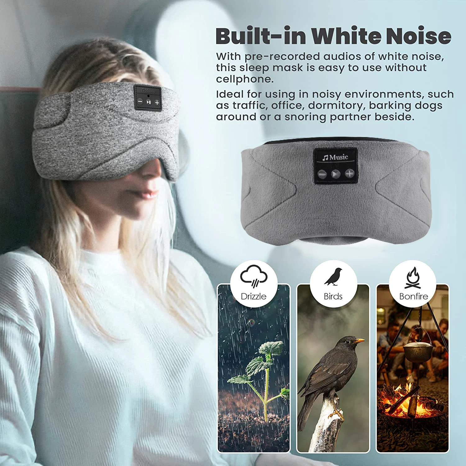 5.2Bluetooth Sleeping Headphones Sleep Mask 24White Noise Blackout Light Ice-Feeling Extra Soft Lining Sleep Eye Mask Ultra-Thin