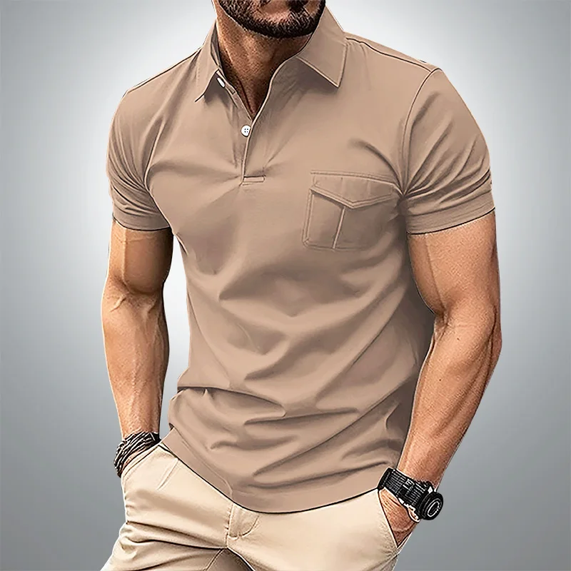 Polo décontracté à manches courtes pour hommes, haut de poche monochrome, t-shirt d'affaires quotidien pour hommes, grande taille européenne et américaine, été