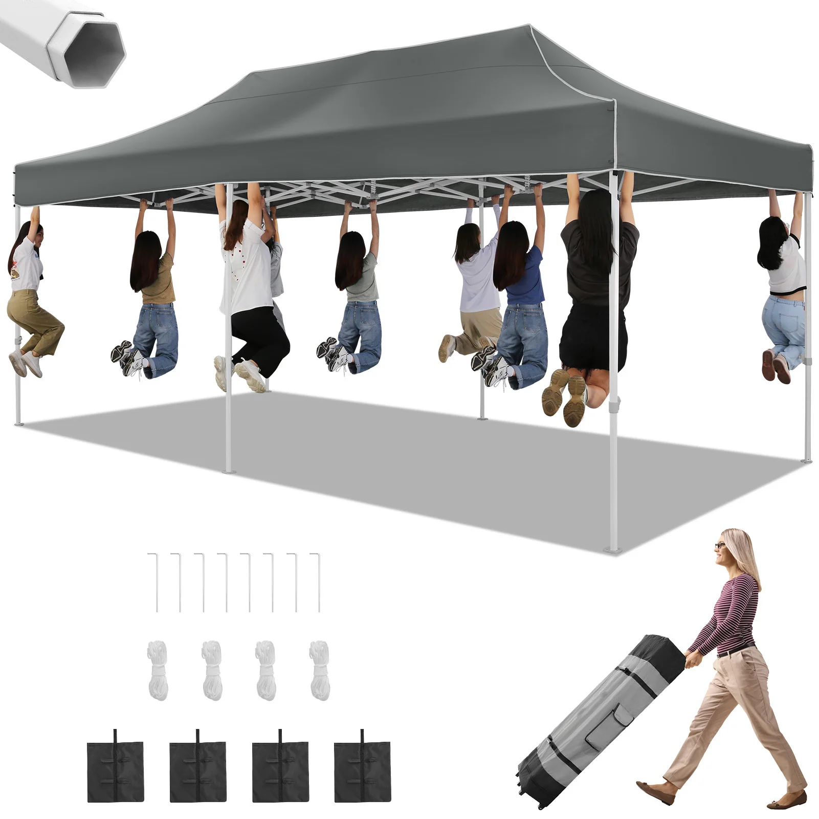 10x20 Heavy Duty Pop Up Canopy Tent for Parties Event Wedding Commercial Instant Canopy with Roller Bag, Party Tent Waterproof