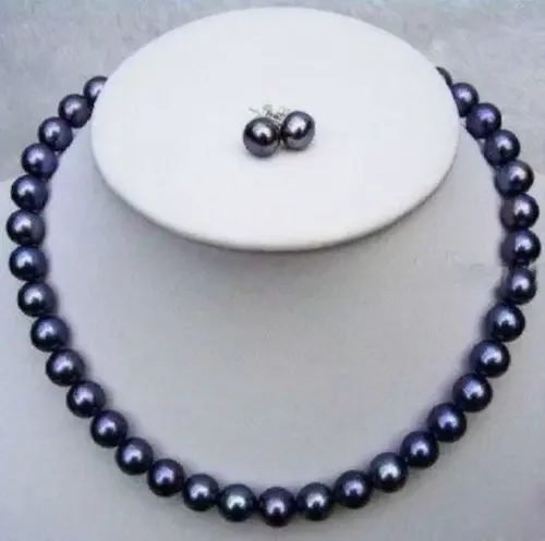 

BEAUTIFUL AAA 8-9mm South Sea Black Pearl Necklace 18 Inches Earring