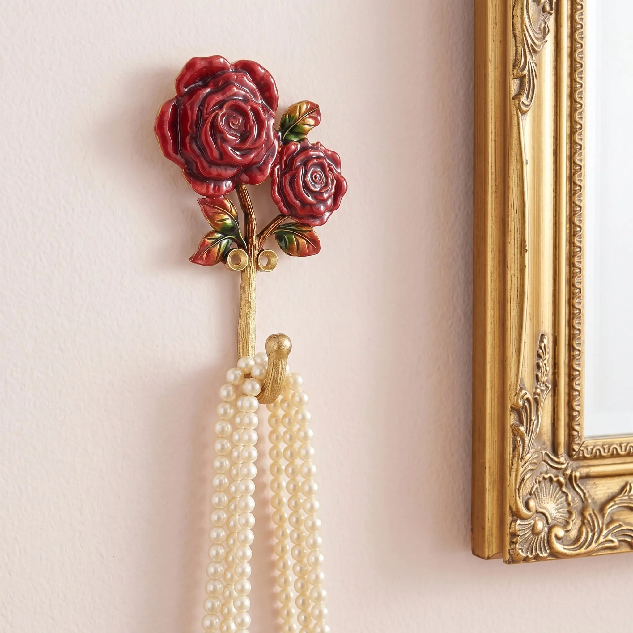 Metal Rose Wall Hook Vintage Red Flower Wall Mounted Hook Decorative Coat Hangers for Bathroom Bedroom Entryway Floral Towel